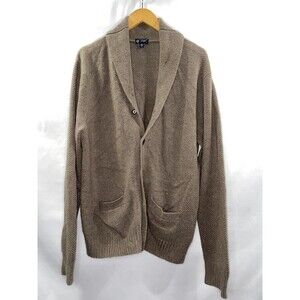 J. Crew Rugged Merino Wool Blend Brown Shawl Collar Cardigan Sweater Mens L